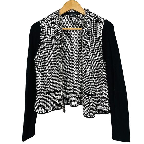 Chico's Black Label Chain Link Cardigan Sweater Black White Casual Knit - 1 / M - Picture 1 of 5